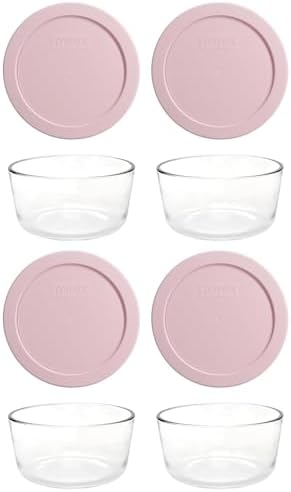 2-Tassen-Glasschüssel mit Deckel, 4er-Pack, Hellrosa