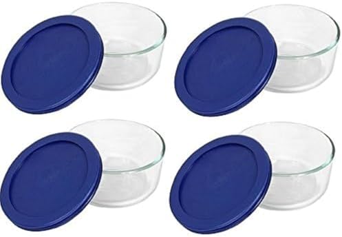2-Tassen-Glasschüssel & dunkelblauer Deckel, 4er-Pack
