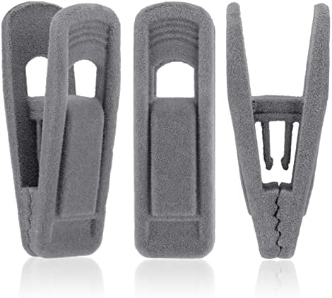 Pinzas para perchas de terciopelo gris, paquete de 24 unidades, pinzas antideslizantes flocadas para pantalones, faldas y trajes: pinzas resistentes con gran abertura, perfectas para perchas de terciopelo delgadas.