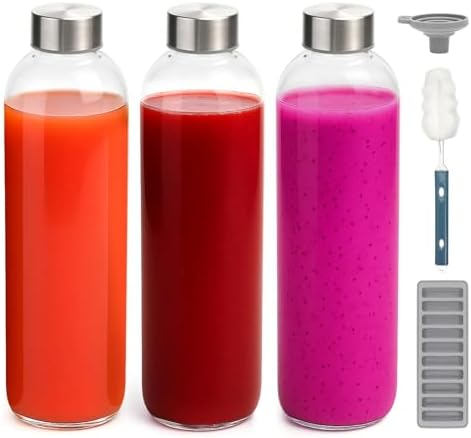 Klarglas-Wasserflaschen mit Edelstahldeckeln, 946 ml, 3er-Set