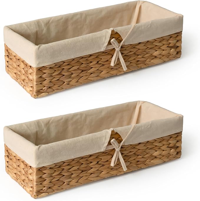 Cestas de almacenamiento Tank Topper — Cesta de mimbre tejida para portarrollos de papel higiénico, cestas para tocador, baño, organización de despensa o decoración de mesa de centro, paquete de 2, jacinto de agua