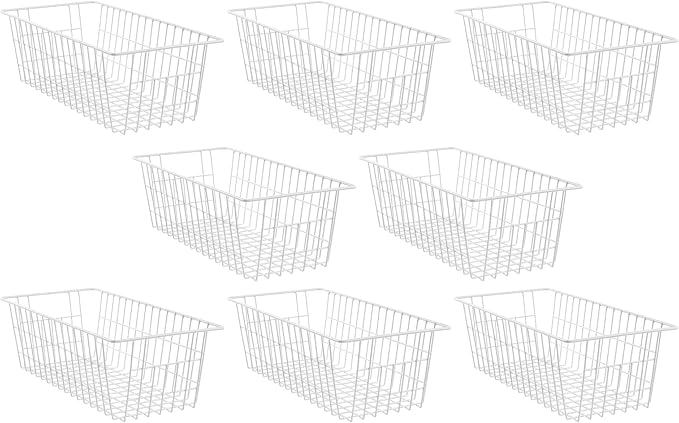 Drahtkörbe für Gefrierschrank, Aufbewahrungskörbe, Behälter für Lebensmittel, Küche, Haushalt, Badezimmer, Kleiderschrank, Weiß, 8 Stück