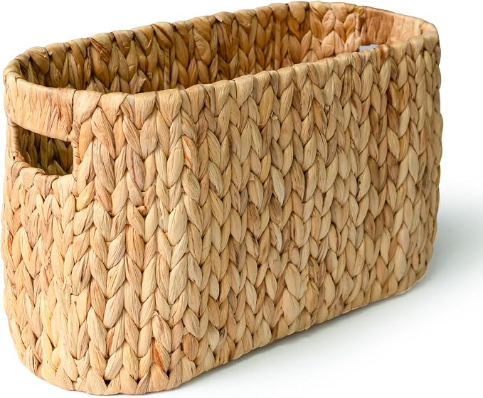 Cesta de almacenamiento de papel higiénico de jacinto de agua con asas, cesta de mimbre independiente para papel higiénico, revistas, artículos de aseo y productos de limpieza, con capacidad para 6 rollos.
